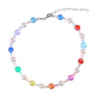 Color Laser Bead Pearl Stitching Chain Necklace Bracelet Set main image 4