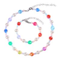 Color Laser Bead Pearl Stitching Chain Necklace Bracelet Set main image 6