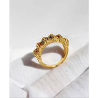 Retro Vintage Brass Inlaid Colorful Zircon Lace Open Ring main image 1