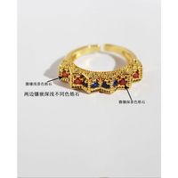 Retro Vintage Brass Inlaid Colorful Zircon Lace Open Ring main image 3