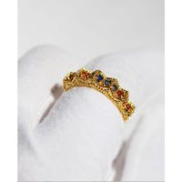 Retro Vintage Brass Inlaid Colorful Zircon Lace Open Ring main image 4