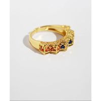 Retro Vintage Brass Inlaid Colorful Zircon Lace Open Ring main image 5