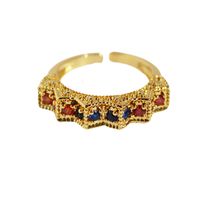 Retro Vintage Brass Inlaid Colorful Zircon Lace Open Ring main image 6