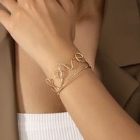 Simple Golden Letter Love Knotted Open Alloy Bracelet Valentine's Day Gift main image 1