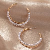 Baroque Style Circle Inlaid Pearl Alloy Hoop Earrings Wholesale main image 2