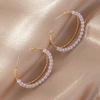 Baroque Style Circle Inlaid Pearl Alloy Hoop Earrings Wholesale main image 3