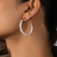 Baroque Style Circle Inlaid Pearl Alloy Hoop Earrings Wholesale main image 5