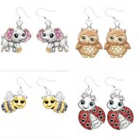 New Ladybug Elephant Two-color Owl Bee Necklace Earrings Set main image 1