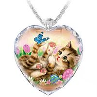New Heart-shaped Crystal Cute Cat Pendant Necklace Wholesale main image 3