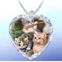 New Heart-shaped Crystal Cute Cat Pendant Necklace Wholesale main image 2