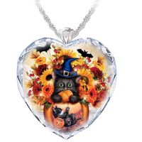 New Heart-shaped Crystal Cute Cat Pendant Necklace Wholesale main image 4