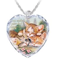 New Heart-shaped Crystal Cute Cat Pendant Necklace Wholesale main image 5