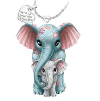 Cute Cartoon Child Mother Elephant Heart Letter Pendant Necklace main image 1