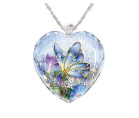Creative Heart-shaped Petunia Blue Butterfly Pendant Necklace main image 3
