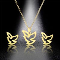 Fashion Simple Bird Pendant Stainless Steel Necklace Earrings Set main image 4