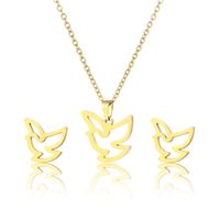 Fashion Simple Bird Pendant Stainless Steel Necklace Earrings Set main image 6