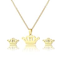 Fashion Simple Crown Pendant Stainless Steel Necklace Earrings Set main image 6