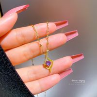 New Purple Diamond Pendant Titanium Steel Necklace main image 3