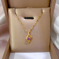 New Purple Diamond Pendant Titanium Steel Necklace main image 1