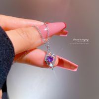 New Purple Diamond Pendant Titanium Steel Necklace main image 4