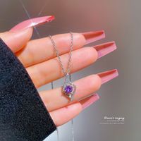 New Purple Diamond Pendant Titanium Steel Necklace main image 6