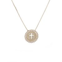 Simple Copper Zircon Round Cross Pendant Gold-plated Necklace sku image 1