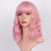 Pink Short Curly Hair Water Ripple Wig Chemical Fiber Wig main image 3