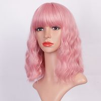 Pink Short Curly Hair Water Ripple Wig Chemical Fiber Wig main image 4