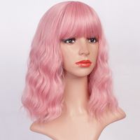 Pink Short Curly Hair Water Ripple Wig Chemical Fiber Wig main image 6