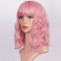 Pink Short Curly Hair Water Ripple Wig Chemical Fiber Wig main image 7