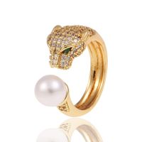 New Women's Leopard Diamond Pearl Copper Tail Ring Wholesale sku image 1