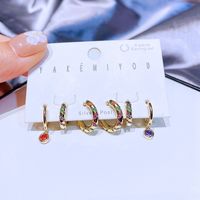 Yakemiyou Fashion Earrings Set Copper Plated Real Gold Geometric Stripes Colorful Zircon Earrings sku image 1