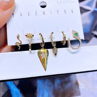 Yakemiyou Fashion Zircon Geometric Heart-shaped Snake Copper Stud Earrings Set sku image 1