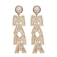 New Simple Pearl Diamond Letter Mama Earrings sku image 7