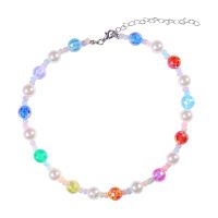 Color Laser Bead Pearl Stitching Chain Necklace Bracelet Set sku image 2