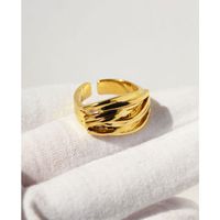 Vacuum Plated 18k Gold Brass Irregular Lines Cross Opening Ring sku image 1