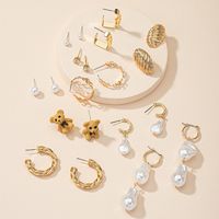 Fashion Accessories Alloy Pearl 10 Pairs Earring Set Combination sku image 2