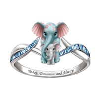 Fashion Elephant Child Mother Elephant Diamond Alloy Ring Wholesale sku image 2