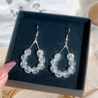 Fashion Pearl Long Circle Heart-shaped Crystal Handmade Metal Earrings sku image 2