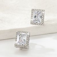 Fashion Copper Material Electroplating 18k Silver Zircon Square Ear Clips Without Ear Holes main image 3