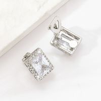 Fashion Copper Material Electroplating 18k Silver Zircon Square Ear Clips Without Ear Holes main image 4