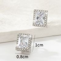 Fashion Copper Material Electroplating 18k Silver Zircon Square Ear Clips Without Ear Holes main image 5