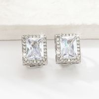 Fashion Copper Material Electroplating 18k Silver Zircon Square Ear Clips Without Ear Holes sku image 1