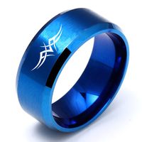 Fashion 8mm Blue Laser Marking Graphic Stainless Steel Ring main image 1