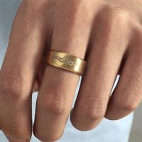 Fashion 8mm Golden Laser Marking Graphic Stainless Steel Ring main image 3