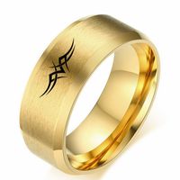 Fashion 8mm Golden Laser Marking Graphic Stainless Steel Ring sku image 1