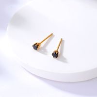 New Fashion Stainless Steel Electroplating 18k Gold Inlaid Black Zircon Earrings main image 4