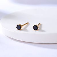 New Fashion Stainless Steel Electroplating 18k Gold Inlaid Black Zircon Earrings sku image 1