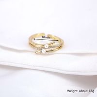 Simple Pearl Zircon Micro-set Open Copper Ring Female Fashion main image 4