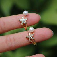 Copper Zircon Pearl Female Inlaid Zirconium Fashion Open Ring main image 1